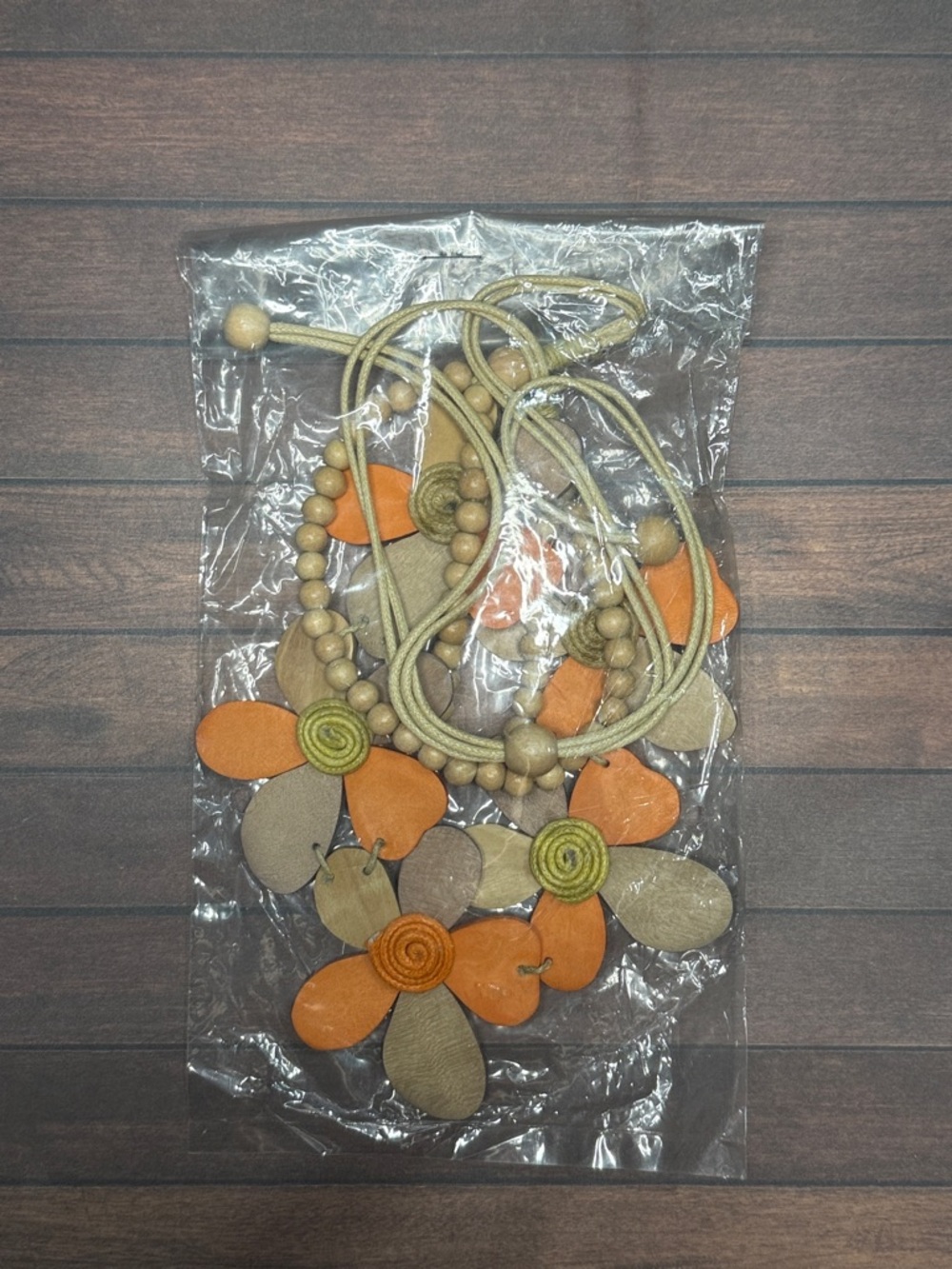 Handcrafted Orange & Natural Floral Statement Necklace - Picture 2 of 2